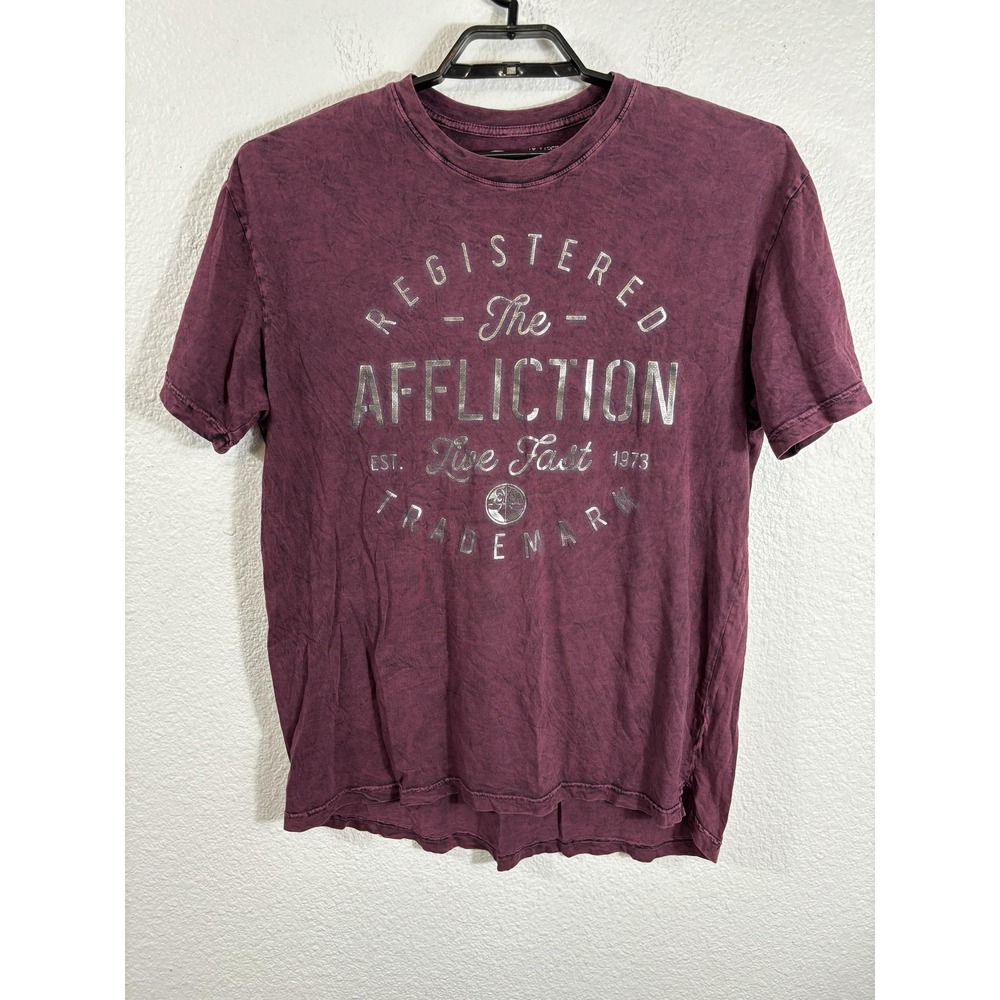 Affliction Shirt Mens XL Maroon Heathered Black Graphic Live Fast Distressed USA